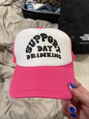 Pink and White 'Support Day Drinking' Trucker Hat